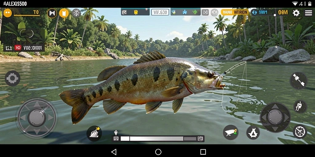 Tampilan gameplay ALEXIS500 yang menarik saat menangkap ikan.