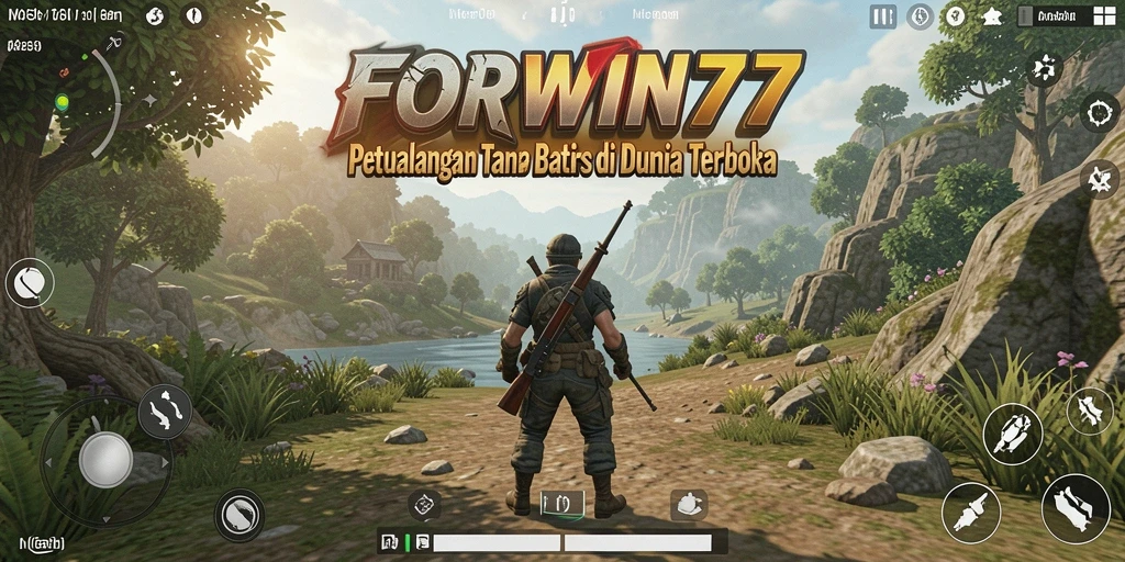 Tangkapan layar FORWIN77 menampilkan aksi seru di dunia yang terbuka.