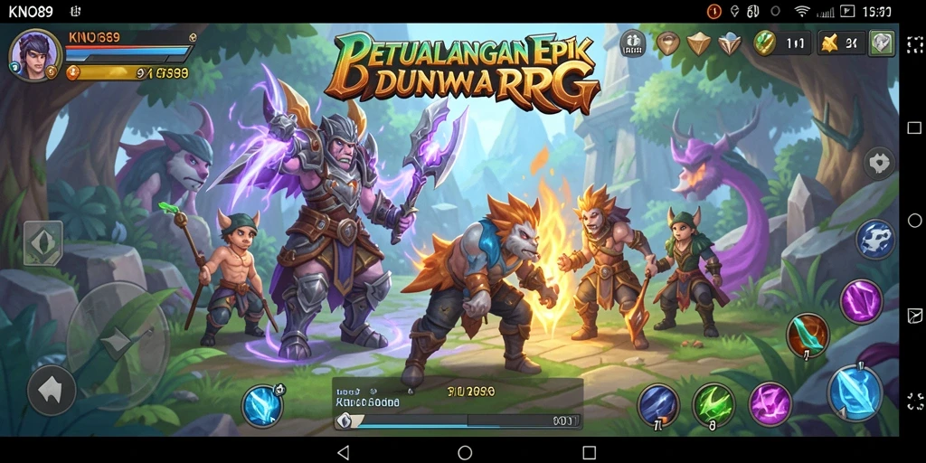 Screenshot KNO89 menampilkan aksi seru dalam pertarungan RPG.