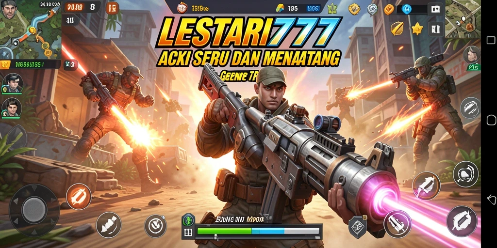 Screenshot utama LESTARI777 menampilkan aksi seru dalam gameplay TPS.