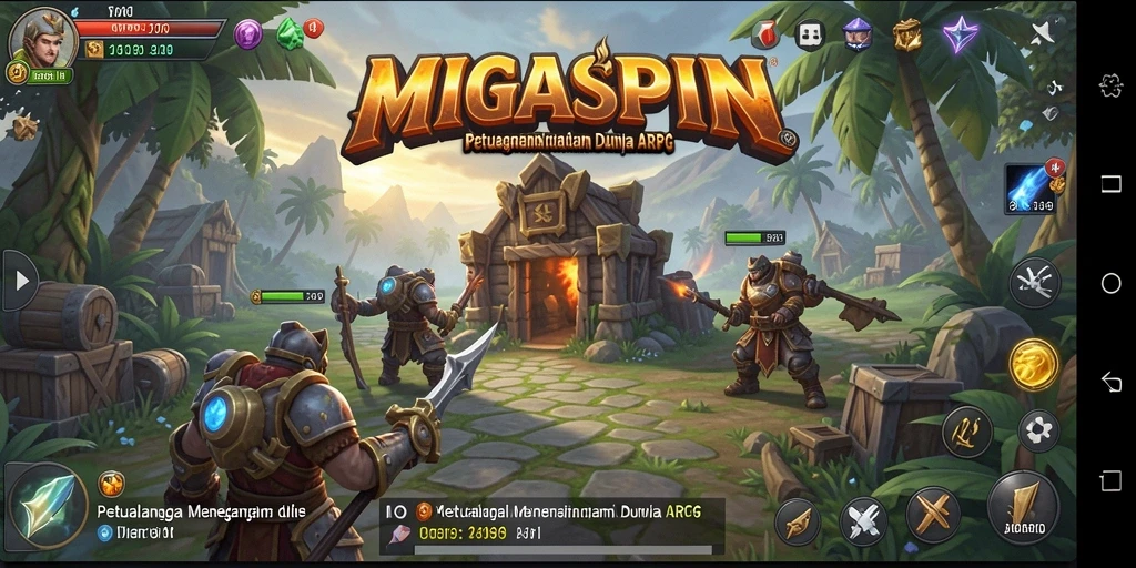 Screenshot utama menampilkan aksi seru dalam permainan ARPG MIGASPIN.