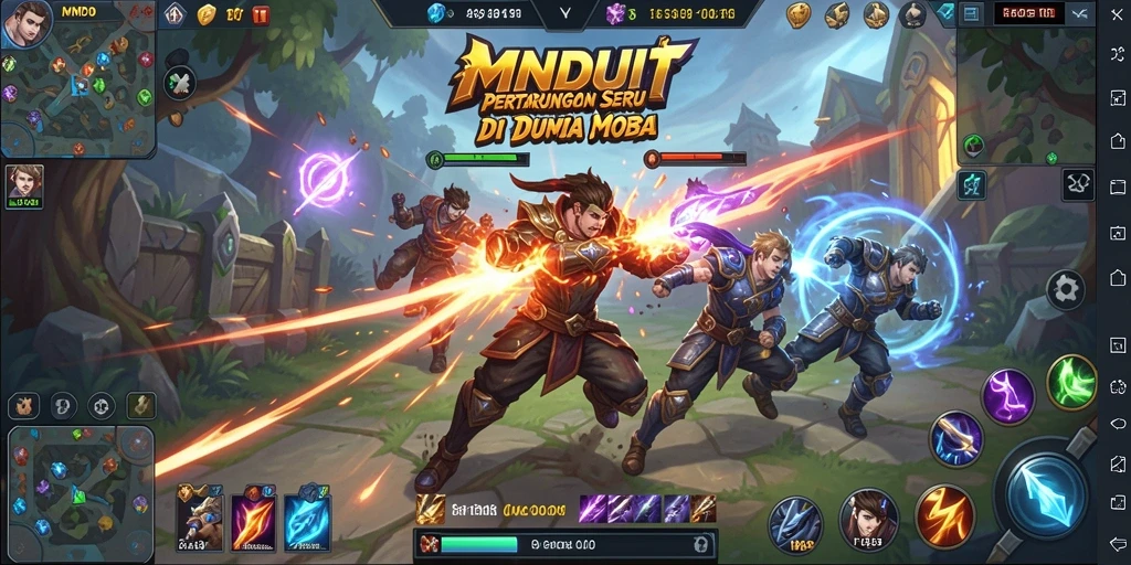Tampilan menarik dan aksi seru dalam game MOBA MNDUIT.