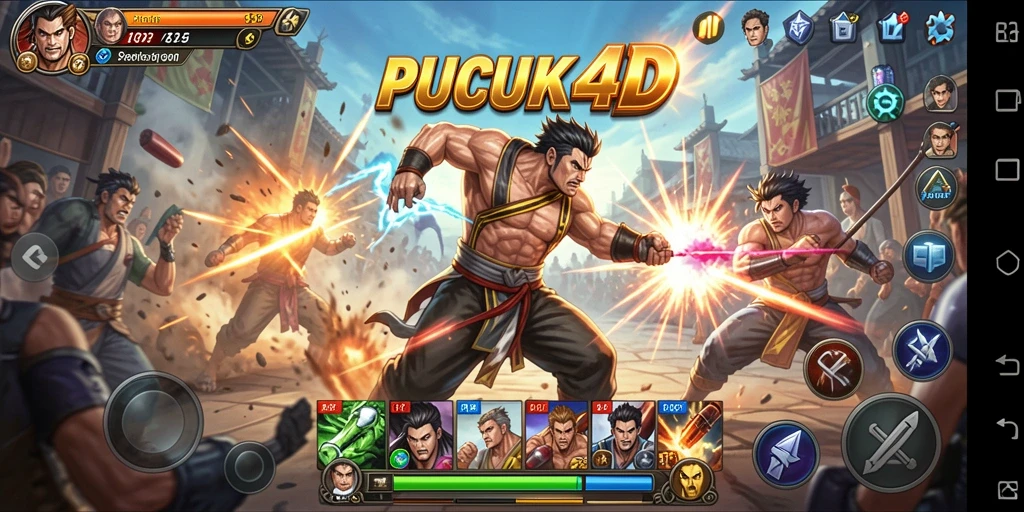 Screenshot menunjukkan karakter bertarung dengan efek visual yang menawan.