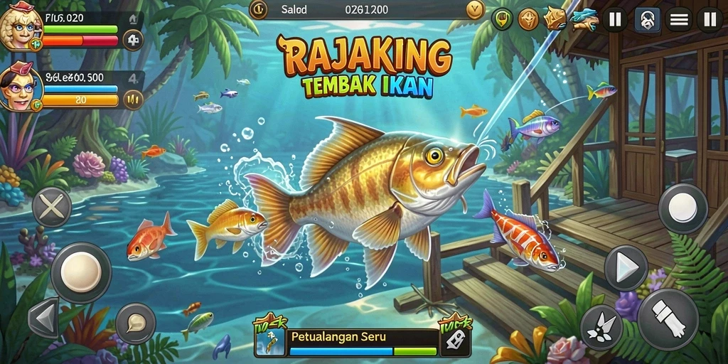Screenshot gameplay RAJAKING menampilkan aksi menembak ikan yang seru.