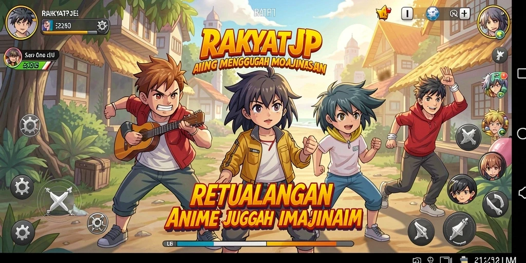 Gameplay RAKYATJP menampilkan karakter Anime yang penuh aksi dan petualangan.