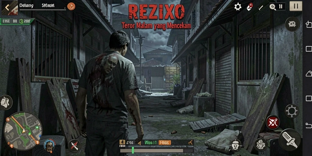 Tangkapan layar gameplay REZIXO dengan atmosfer Horror yang mencekam.
