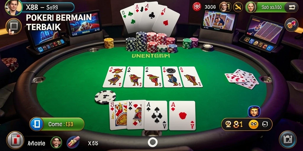 Screenshot utama X88 menampilkan aksi seru permainan Poker.