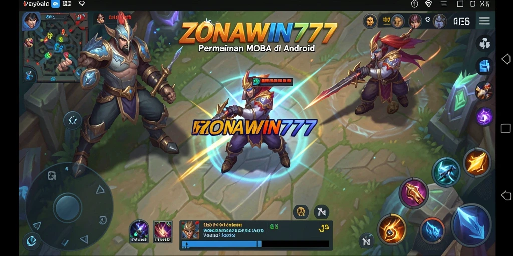 Tampilan gameplay ZONAWIN777 dengan aksi seru di arena MOBA.